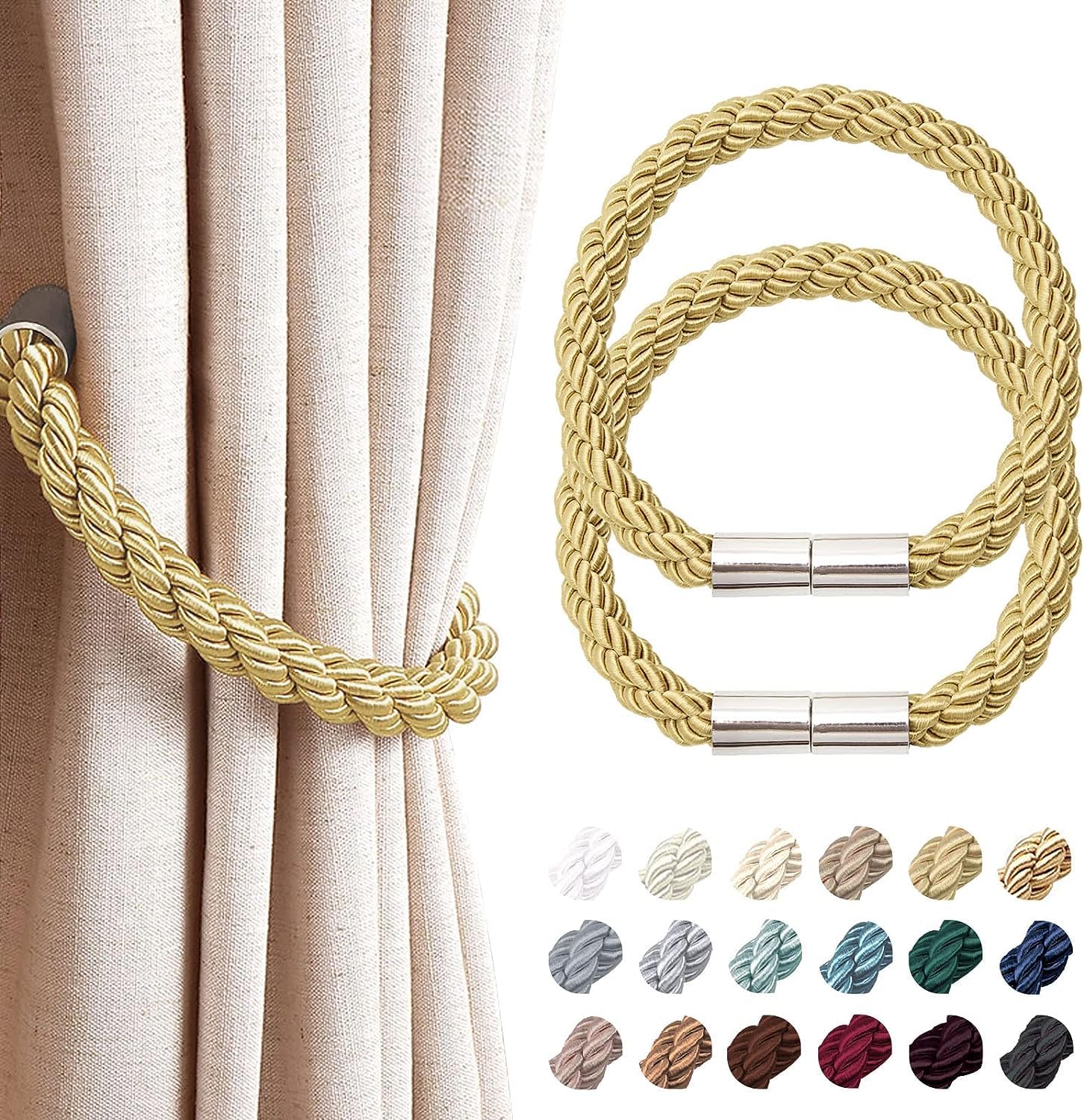 VRT Strong Magnetic Curtain Tiebacks Modern Simple Style Drape Tie Backs Convenient Decorative Weave Rope Curtain Holdbacks for Thin or Thick Home & Office Window Draperies (1 Pair, Silver White) — Amazon image 6