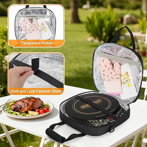 Miniatura 3 de YARWO Bolsa de viaje compatible con la placa de inducción portátil Nuwave, funda de transporte de un solo quemador con forro aislado y bolsillos