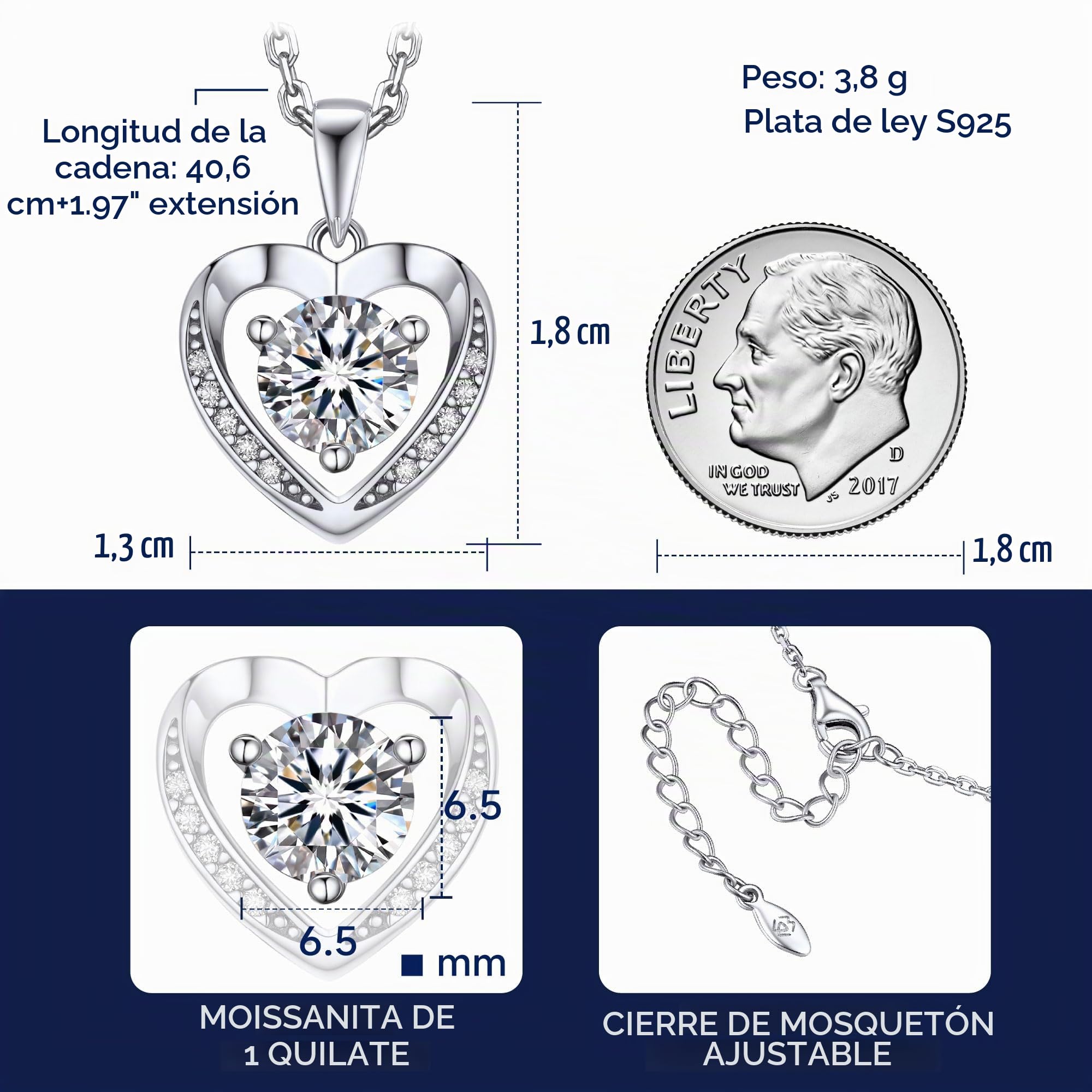 MomentWish Collar Mujer Corazón, 0.5/1/2 Quilates Moissanite Diamante Colgante Oro Rosa Plata de Ley 925 Hipoalergénico Joyas de Regalo para Esposa Mamá Novia
