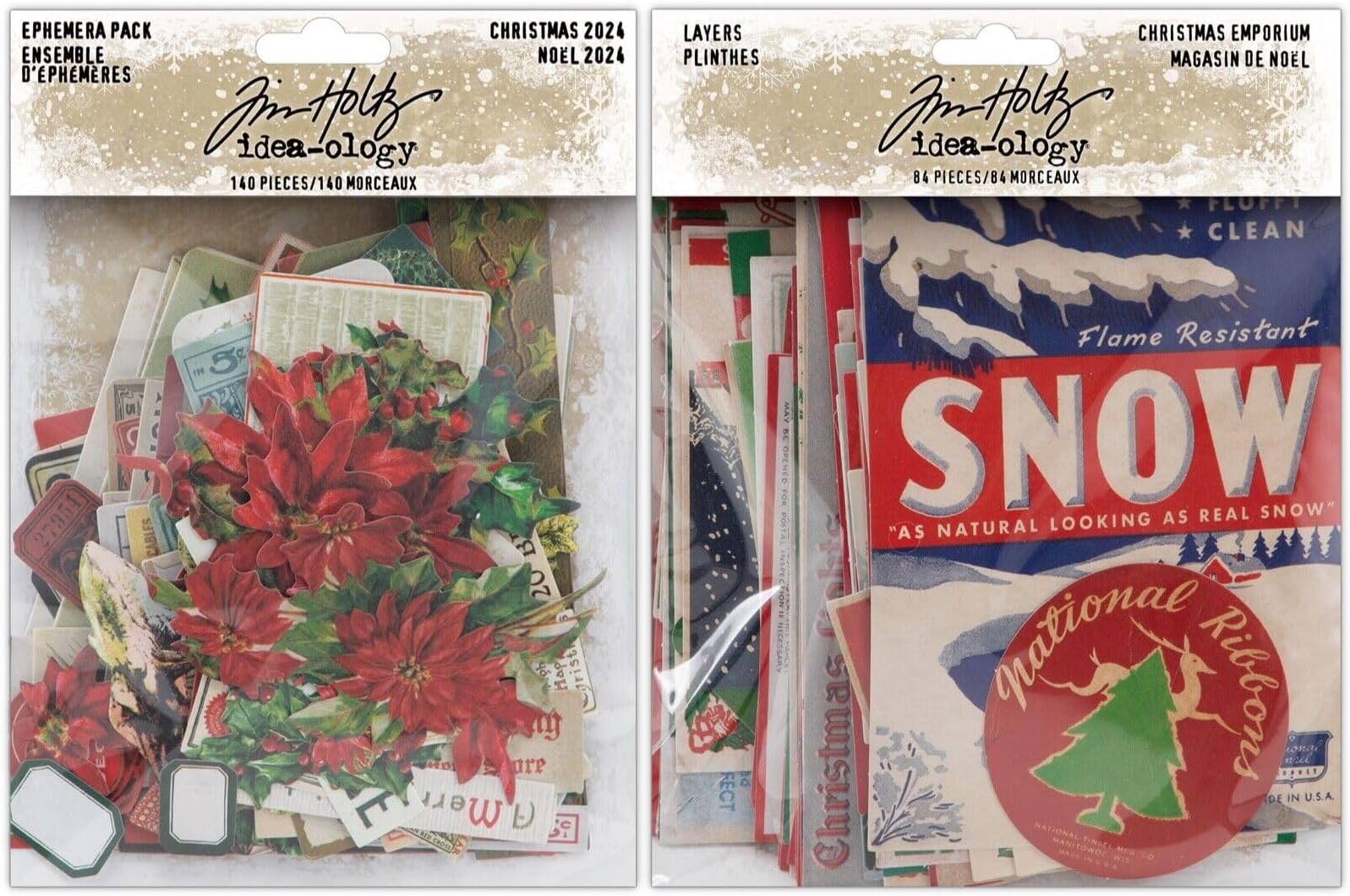 Tim Holtz Idea-ology 2 Item Bundle: Christmas 2024 Ephemera & Layers Emporium - 60 Sheets, 4.75 x 6 inches