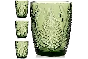 Set Of 4 Vintage Drinking Glasses - 10 oz Green Lowball Glassware