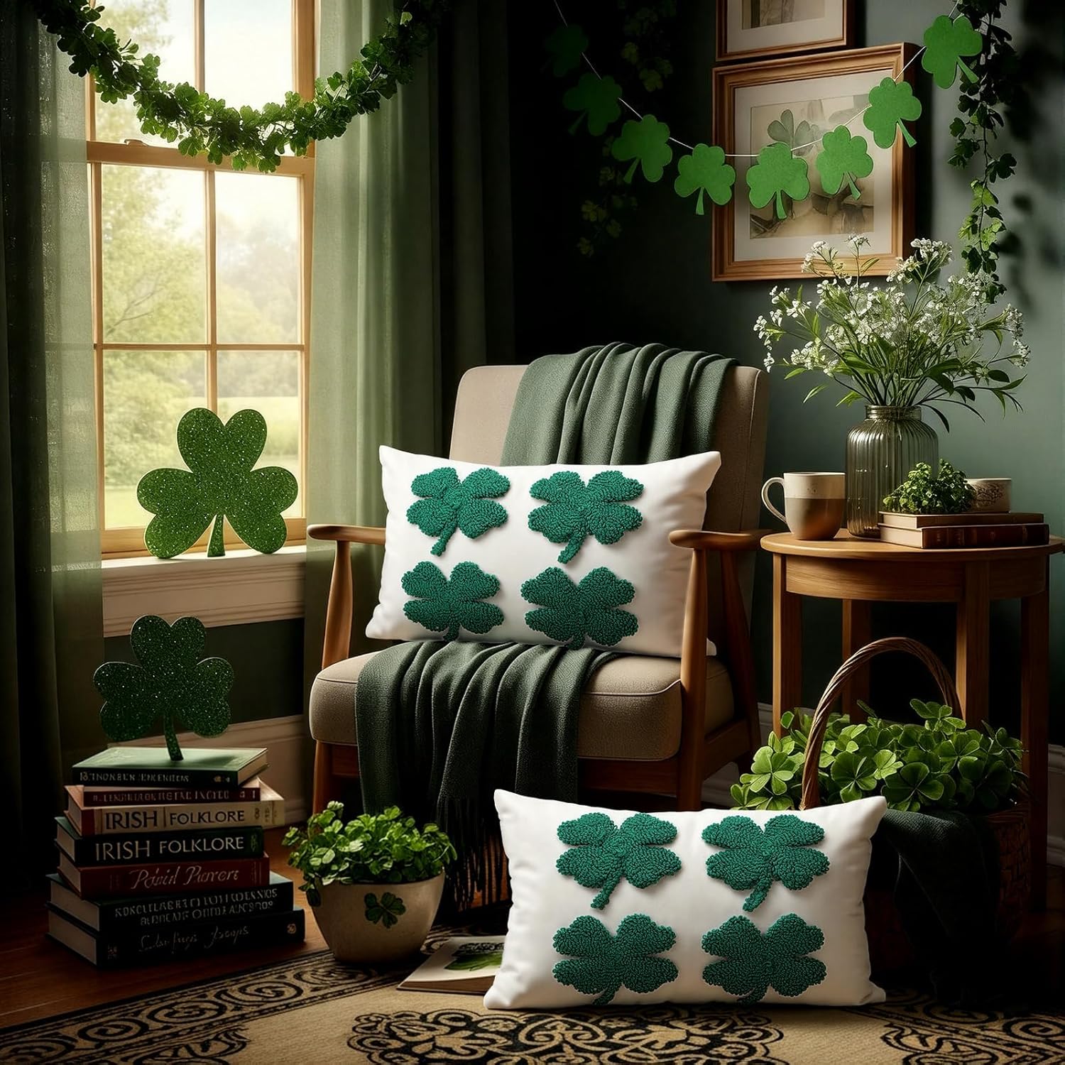Mixweer 2 Pcs St. Patrick's Day Plush Pillow Covers 12 x 20 Inch Irish Clover Throw Pillowcases White Green Sequin Cushion Covers Home Decor for Couch Sofa Bed Farmhouse Decorative - Image 5