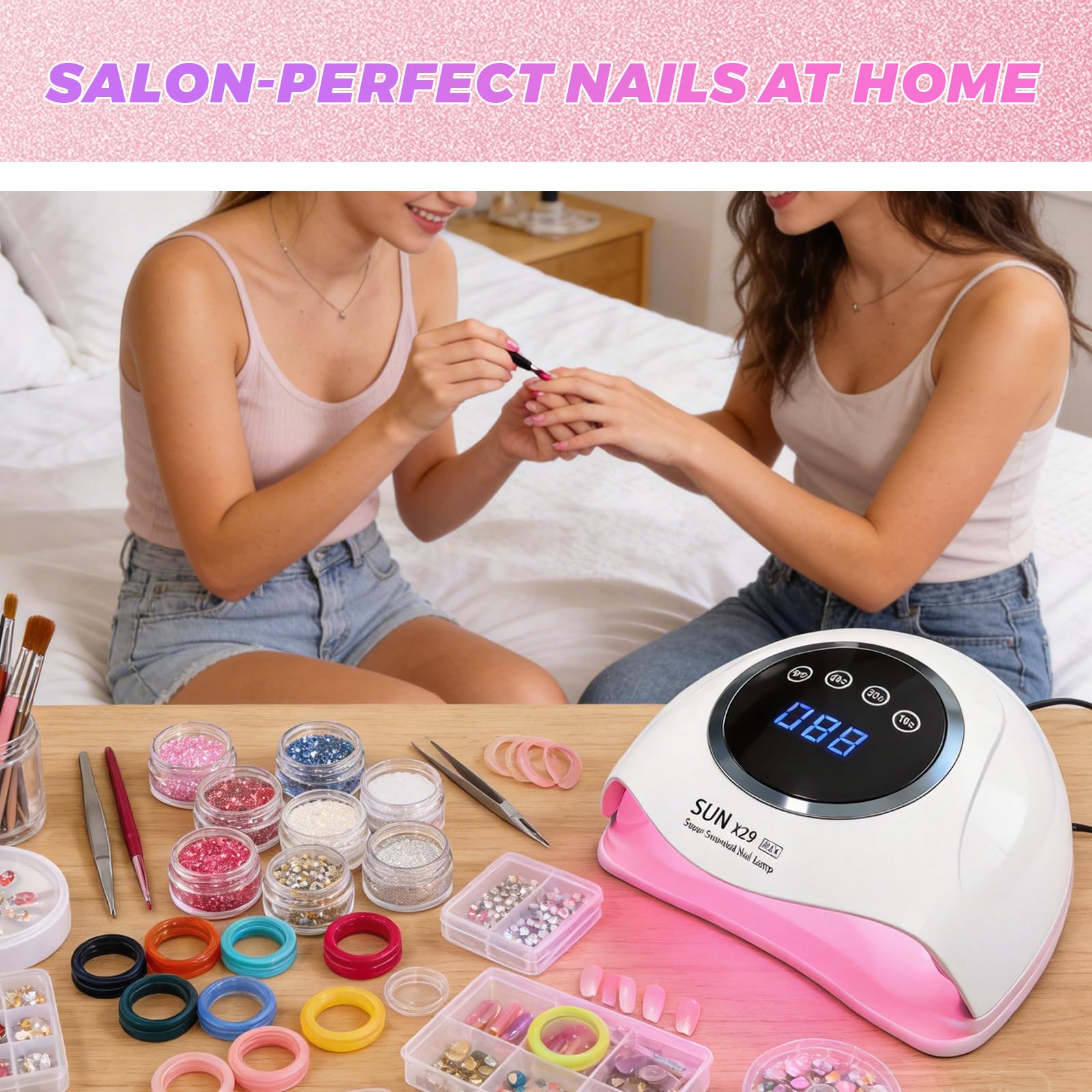 Lampe à ongles UV LED 500 W - 90 perles - Durcissement rapide - 4 minuteries - Capteur automatique - Affichage LCD - Base amovible - Séchoir à ongles pour manucure et pédicure (X29)