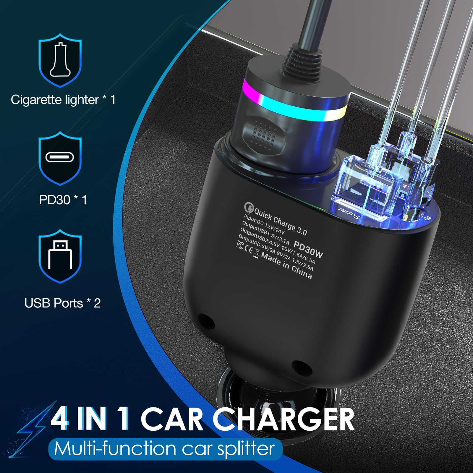 Caricabatteria Da Auto Con Presa Accendisigari Per Auto Olesson 2.1A / 1A Con Doppia Porta USB - Foto 11