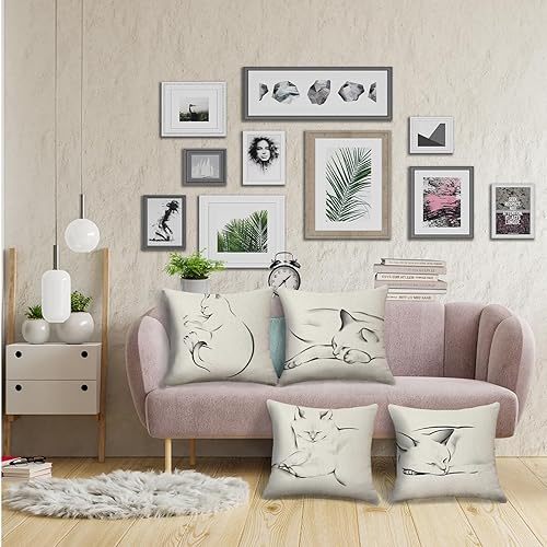Miniatura 3 de HOSTECCO Juego de 4 fundas de almohada con diseño de gatos de 18 x 18 pulgadas, fundas de almohada decorativas con diseño de animales para mascotas,
