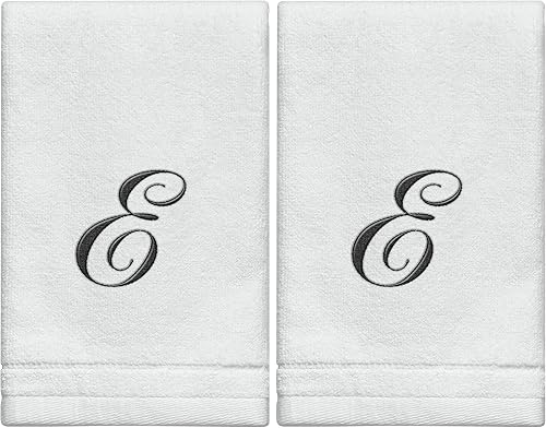 Miniatura 10 de Juego de 2 toallas con monograma, regalo personalizado, 11 x 18 pulgadas, juego de 2 toallas bordadas negras, extra absorbente, 100% algodón,