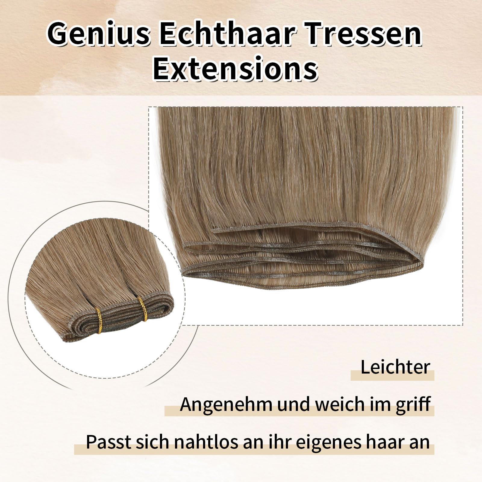 ABH AMAZINGBEAUTY HAIR Echthaar Tressen Balayage 40cm Braun Blond 50g | Remy Echthaar Genius Weft, Tressen Einnähen, Balayage Braun Blond Highlighted, Haarverlängerung Sew in Extensions