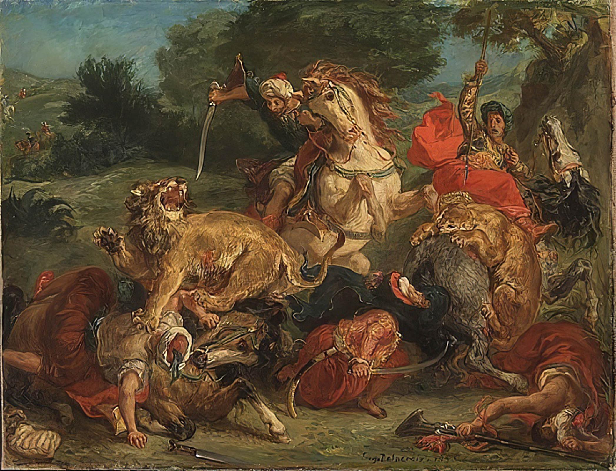 POSTERIIk Vintage Art Print Images Pictures Print the Lion Hunt by Ferdinandeugene Delacroix Modern Colour Posters for Office Home Decor 60x90cm