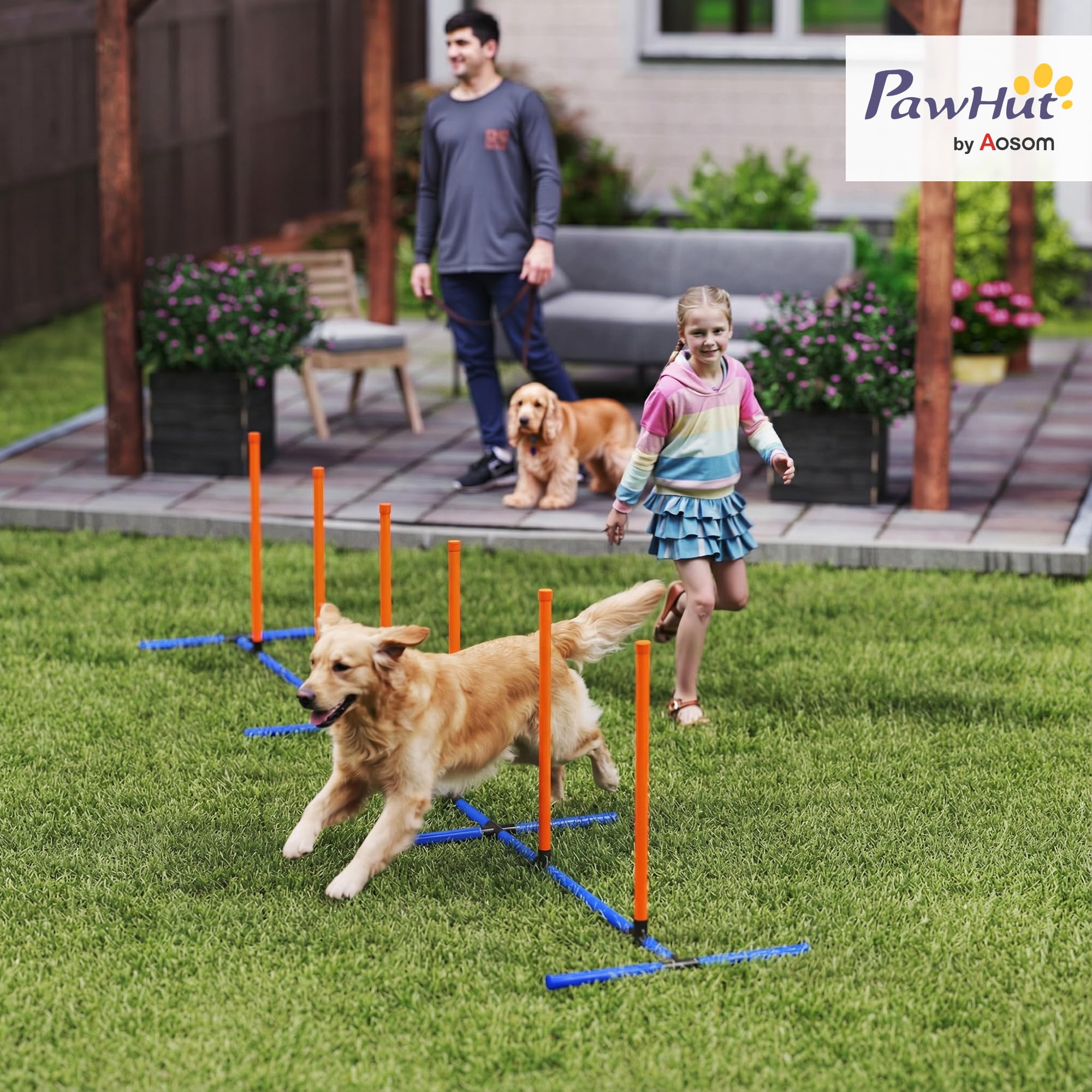 PawHut Adjustable Dog Agility Training Equipment, Dog Agility Course Backyard Set with Weaves Poles, Carry Bag and Ground Stakes for Pet Park Games Exercise - image 2