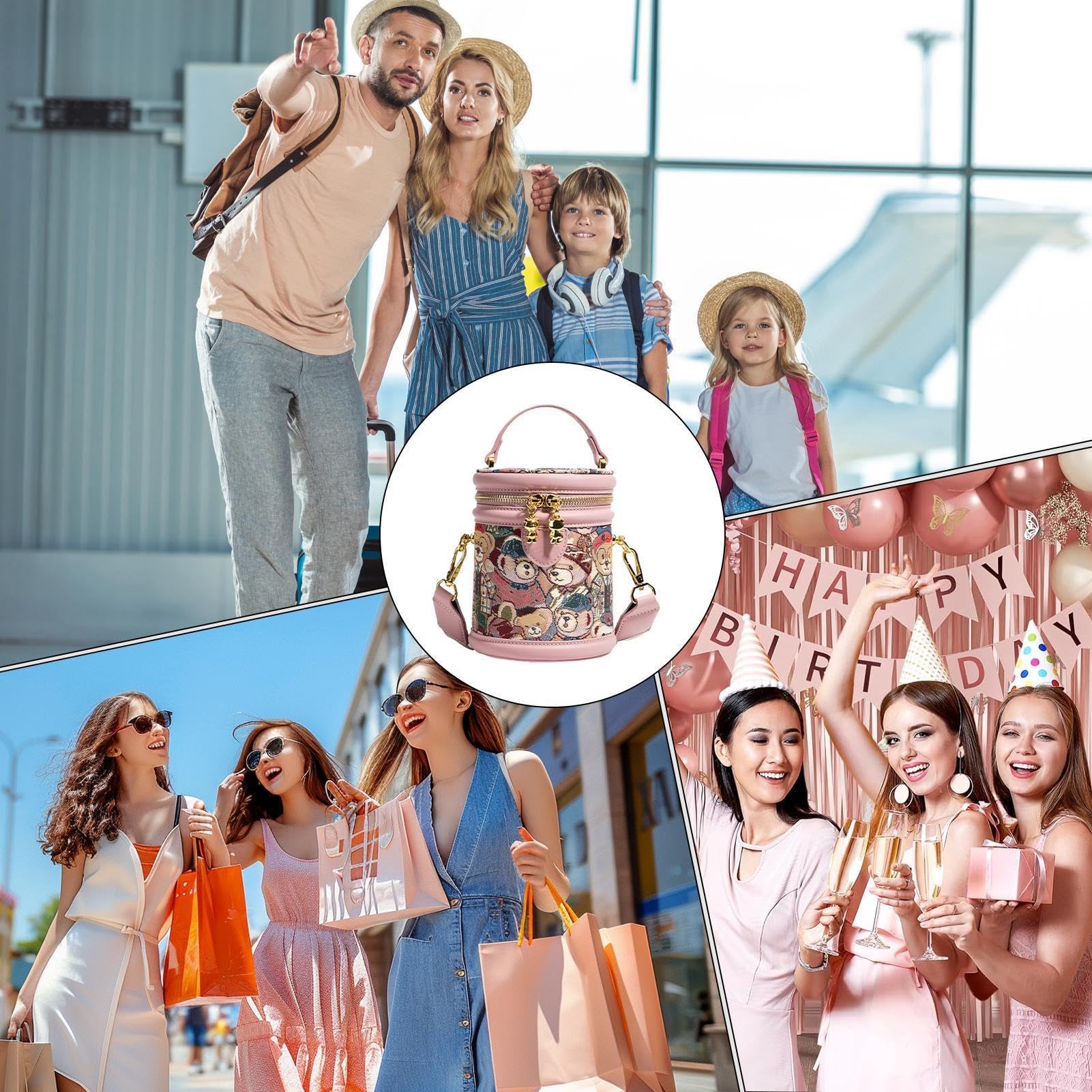 Generisch Compact Kleine Bucket, Bag PU Leder, Verstellbar Retro-Bär,