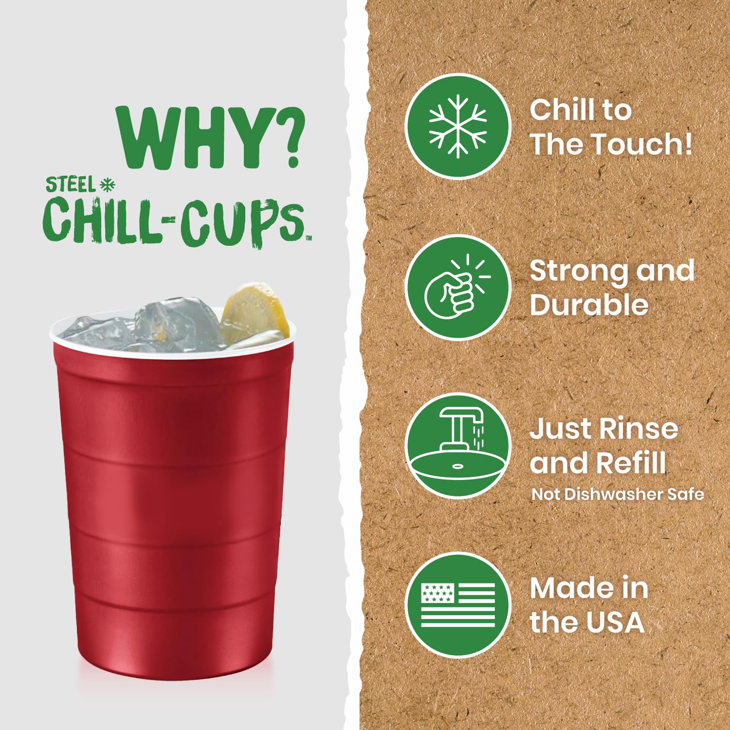 Steel Chill Cups Partybecher, 473 ml, perfekt für kalte Getränke, robust und langlebig, Einweg und 100 % recycelbar, hergestellt in den USA, Rot, 180 Stück