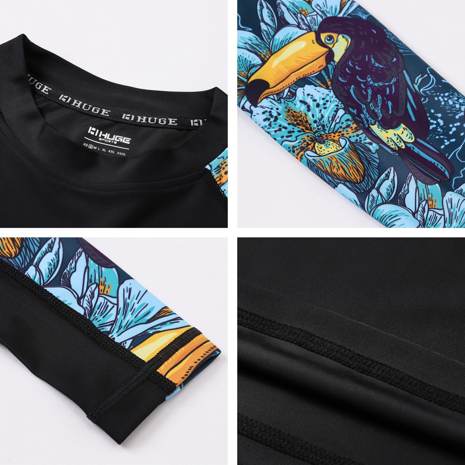 HUGE SPORTS Men's Rash Guard Long Sleeves UPF 50+ UV Sun Protection Quick Drying Splice Compression Swim Shirts - Image 6