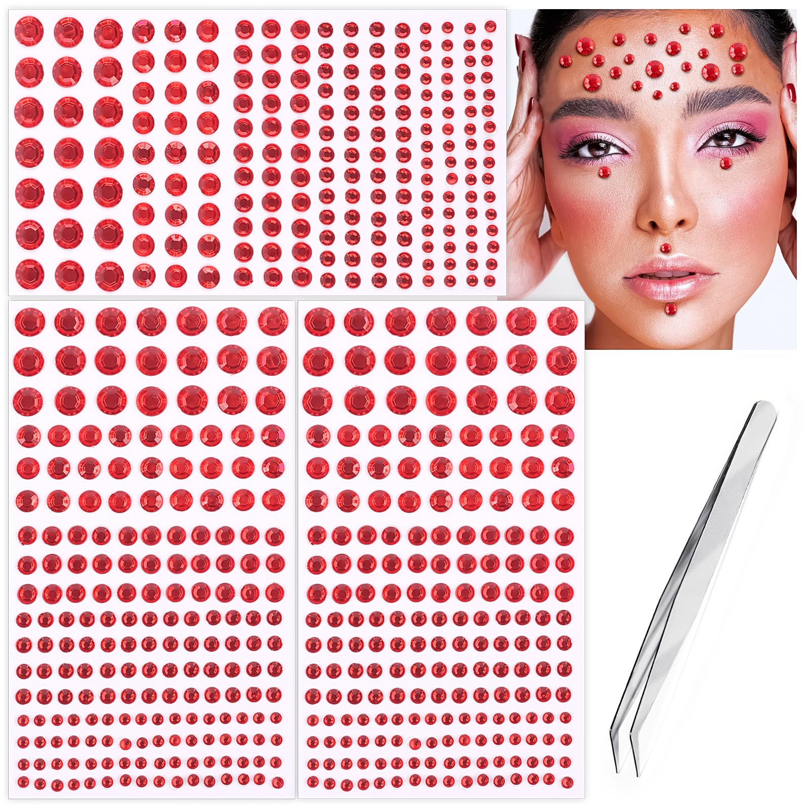 591pcs Face Gems Hair Gems Pearls, Self-Adhesive Face Jewels Eye Rhinestones 3/4/5/6/8 mm Face Gem Stick on, Halloween Makeup Gems Rave Accessories