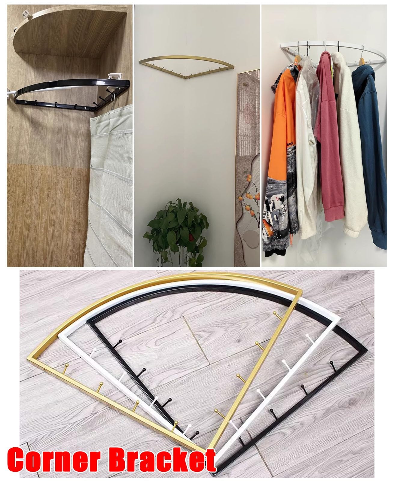 Closet Rod Right Angle Wardrobe Hangers Rail for Clothes, Space Saving Corner Closet Pole Support Bracket, Metal Wall Garment Clothes Rack Bar with Hooks(Black,30cm(11 3/4