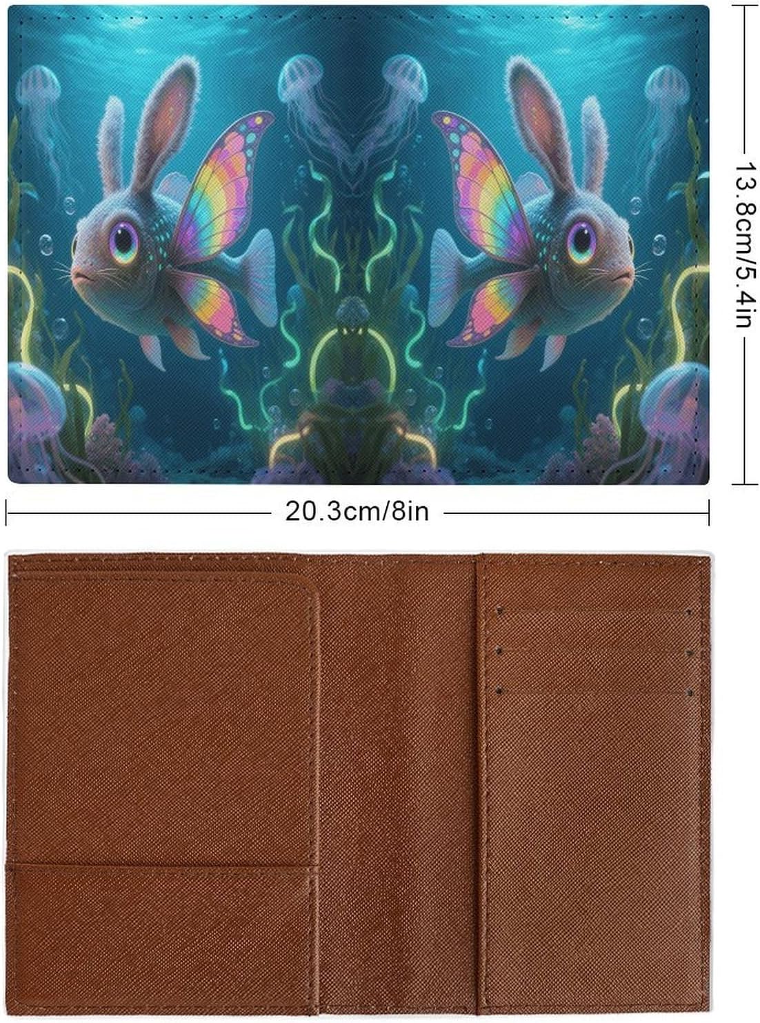Funny Trippy Animal Fish Passport Holder for Travel Passport Wallet Cover Travel Document Organizer Credit Card Holder Passport Cover image 2