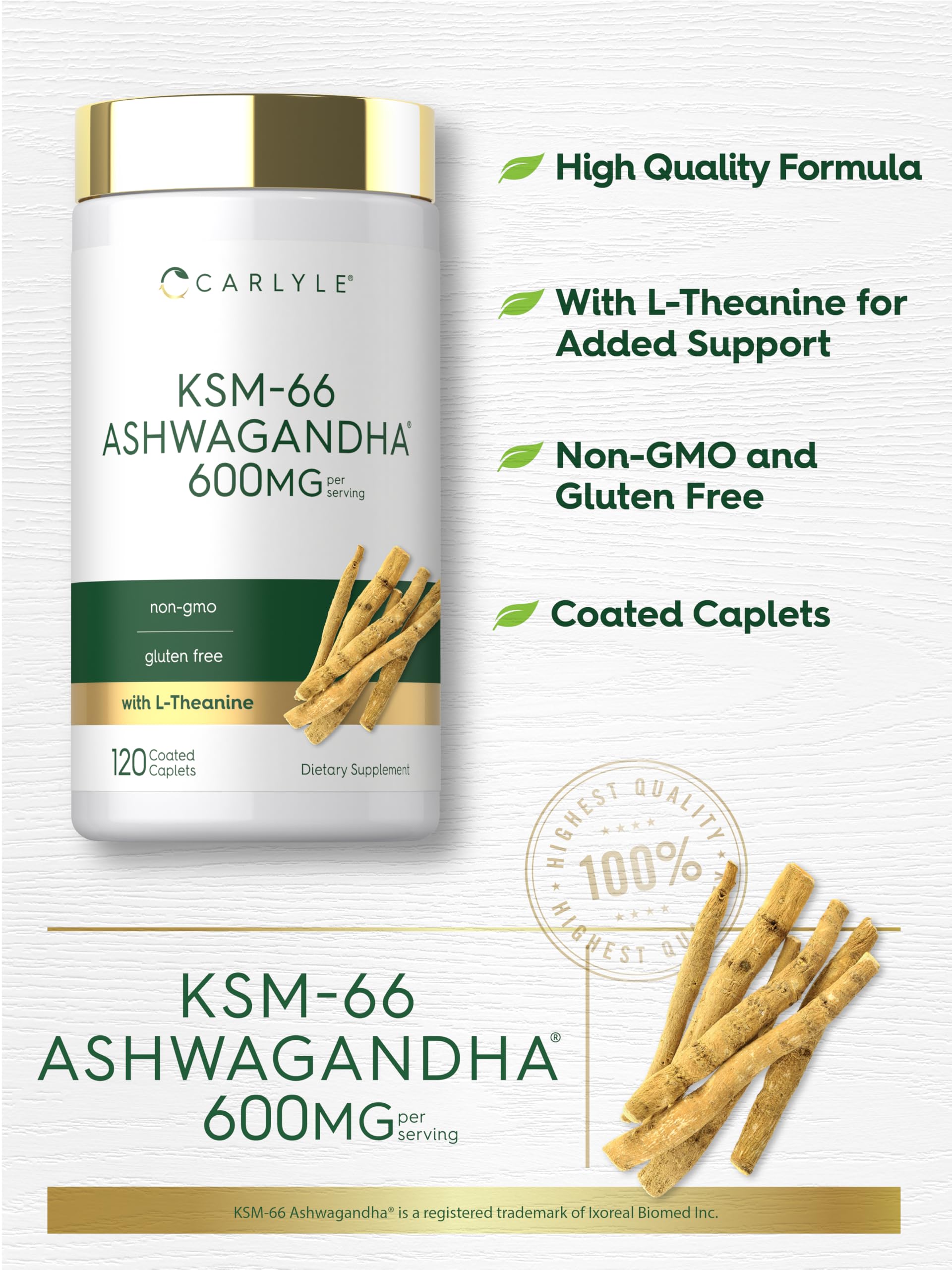 Carlyle KSM-66 Ashwagandha Root Extract 600mg | 120 Vegan Caplets — Amazon image 4