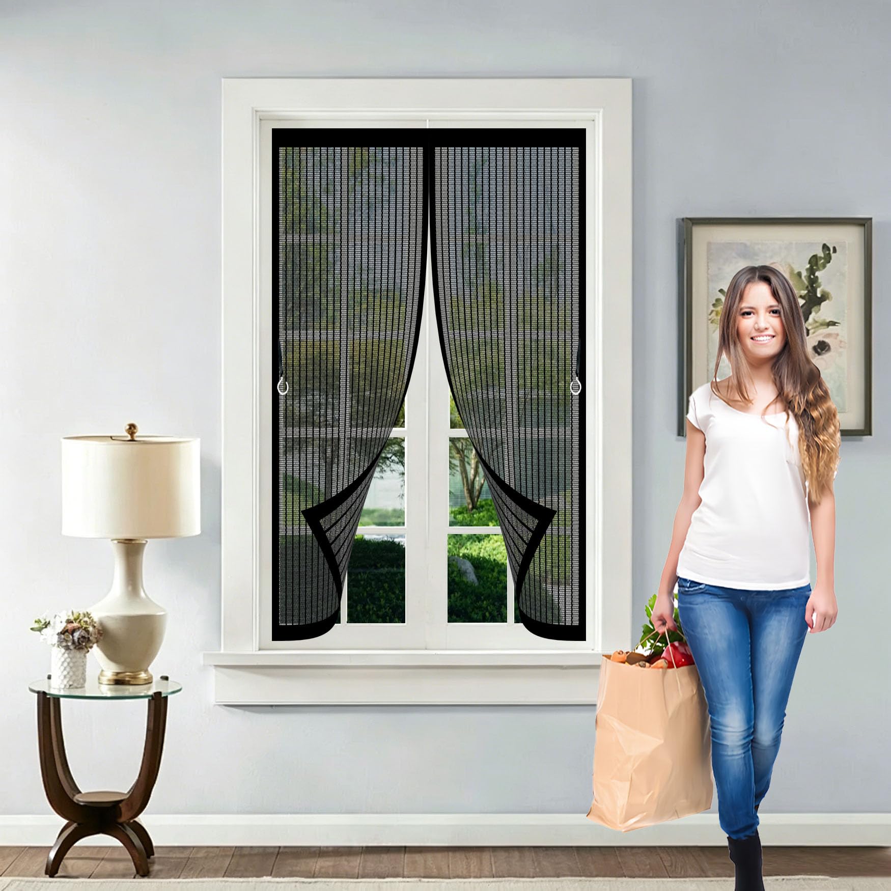 Yanhong Black Magnetic Door Curtain 83 X 133 Cm Keep Pets Indoor, Allow Fresh Air Flow, Hands-Free No-Drill Easy Installation Durable Mesh Curtains For Balcony, Terrace, Cellar,