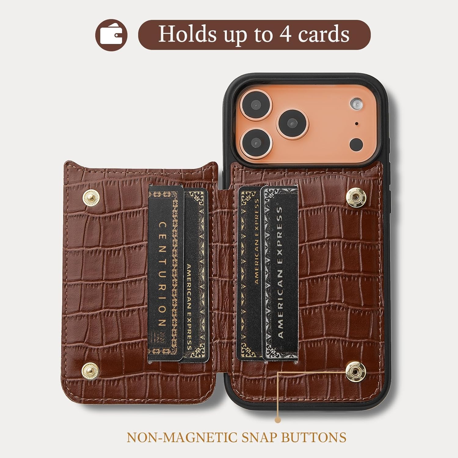 CUSTYPE Compatible with iPhone 17 Pro Wallet Case with Card Holder,180°Ring Holder Kickstand Card Slots Case,PU Leather Protective Case for iPhone 17 Pro 6.3inch-Brown - Image 3