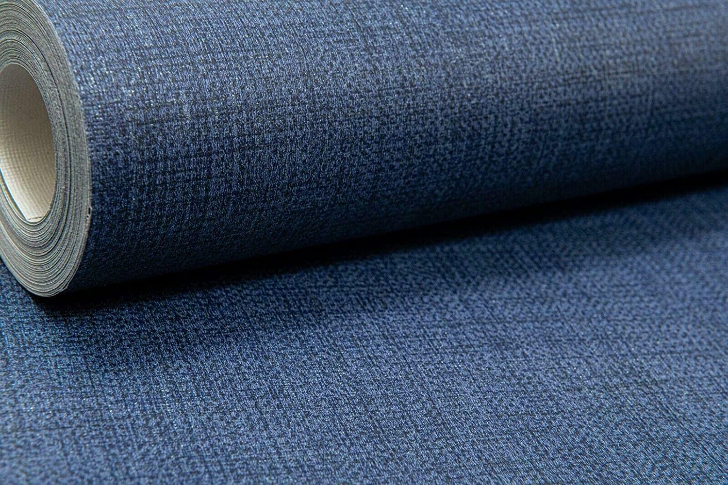 Sophie Laurence Sample - Dark Blue Plain Subtle Shine Shimmer Woven Linen Effect Dark Blue Wallpaper For Living Room (Sample - Dark Blue)