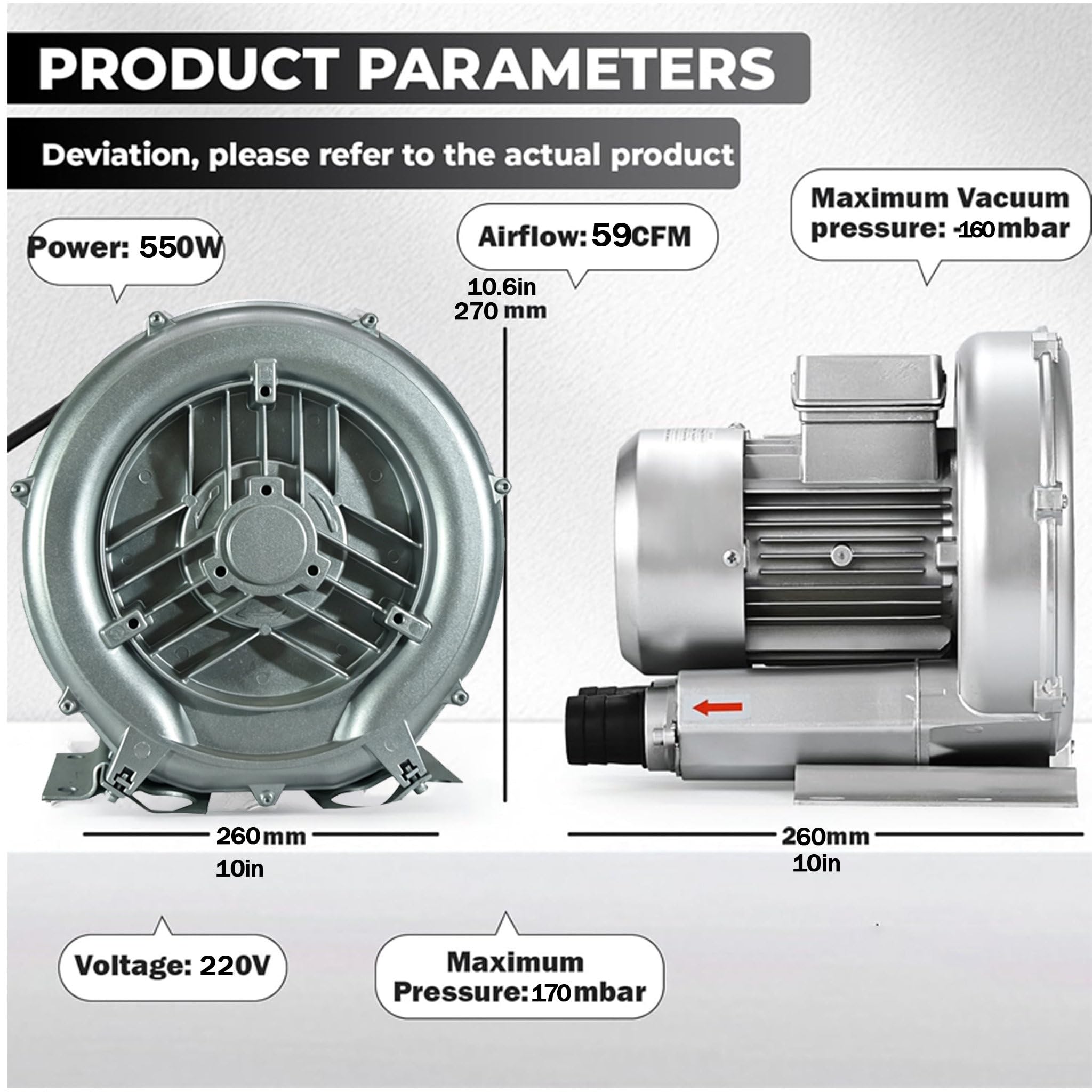 Soplador de vórtice de Alta presión/Soplador regenerativo 550W