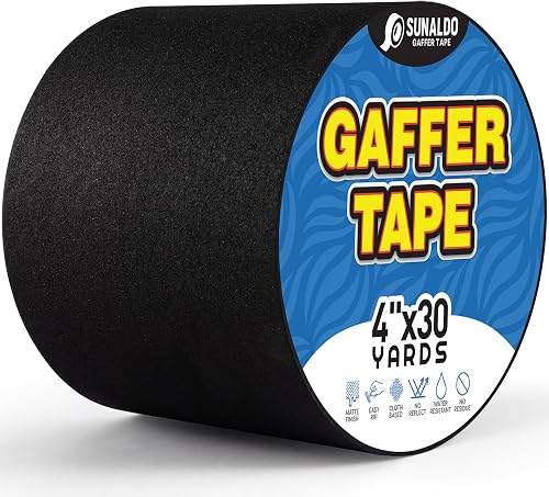 Gaffers Tape (4"x30 yards) Heavy Duty, Easy Rip, No Residue | Black | Professional Grade Floor Tape for Electrical Cords, Matte Finish Non Reflective, Weather Resistant