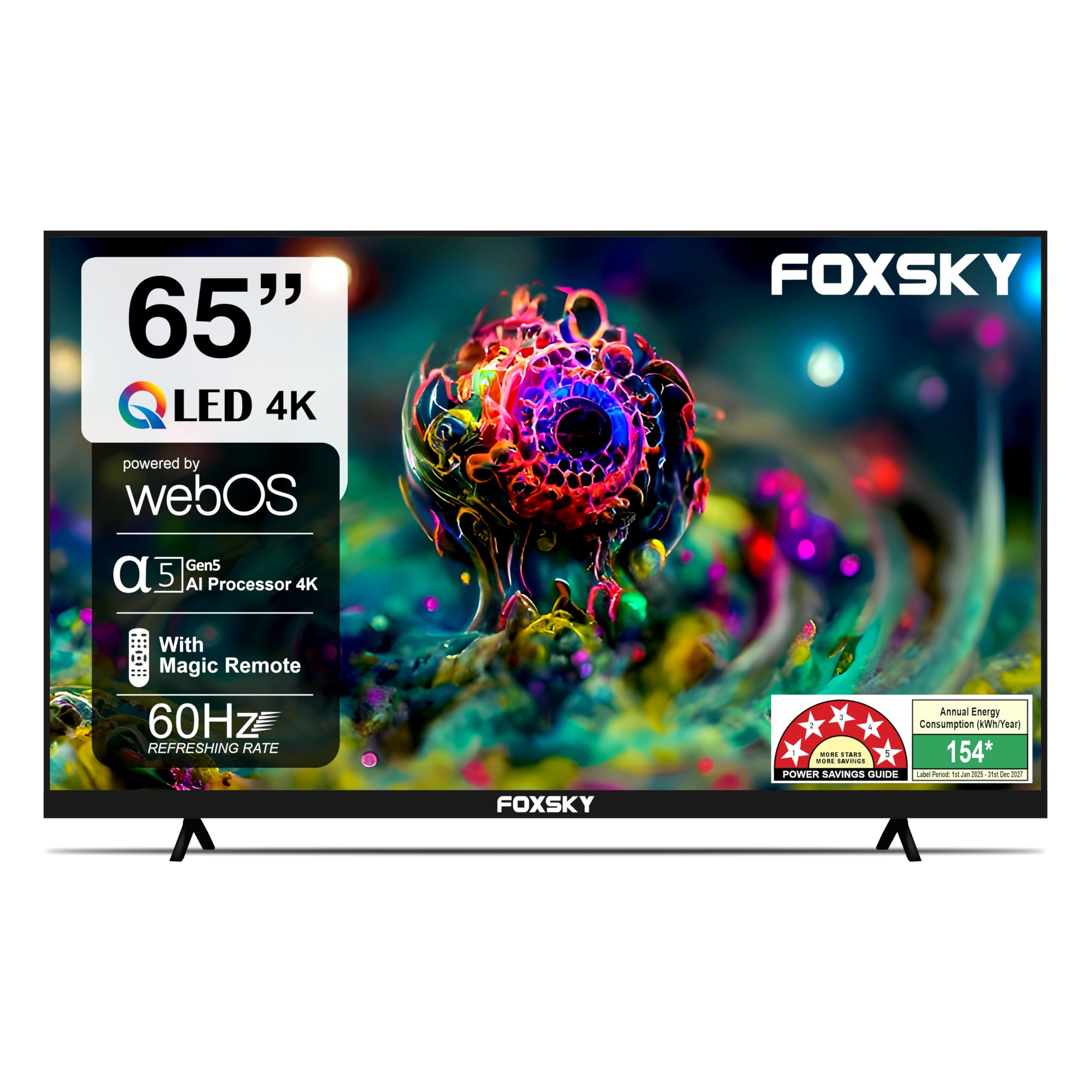 Foxsky 165 cm (65 inches) 4K UHD QLED Smart TV (WebOS) TV 65FSVS (Black)