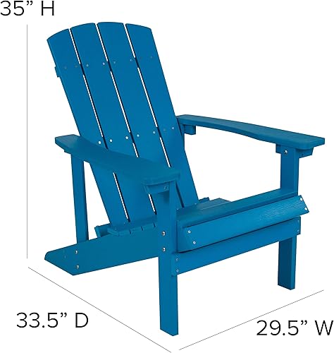 Miniatura 5 de Flash Furniture Charlestown Commercial - Juego de 2 sillas Adirondack y mesa auxiliar, poliresina azul, resistente a la intemperie
