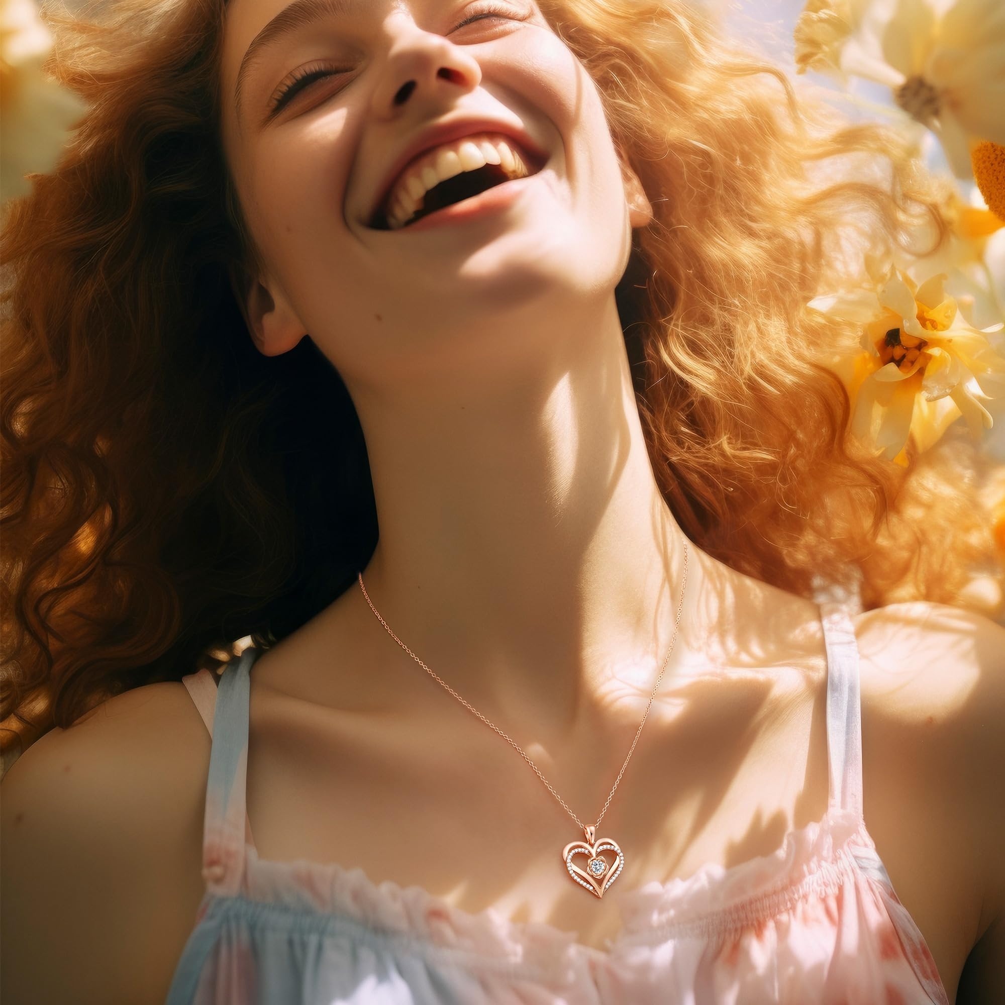 CDE Collana Donna Argento 925 Collana in Cuore, Pietra di nascita Rosé Fiore Collana in Oro, Rosa Gioielli Donna Regalo Valentin’s Day Natale Compleanno