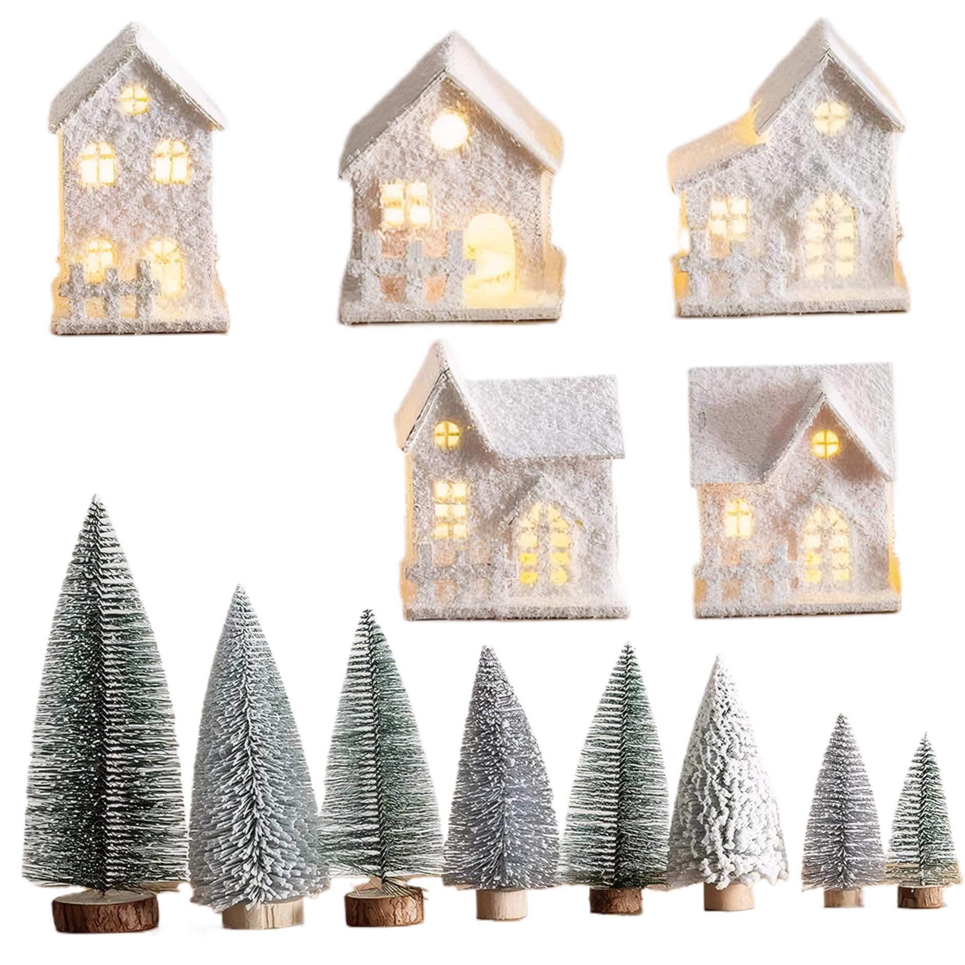 Imposta del Villaggio di Natale Illumina Le Case del Villaggio di Natale accalcate con 8 Mini Inverno in Legno Alimentato a Batteria per Tavolo, scaffale, mensola del Camino |.Decorazioni