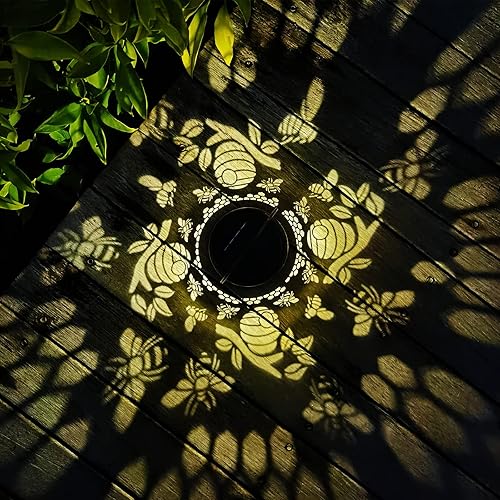 Miniatura 2 de Faroles solares colgantes para exteriores, decoración de abeja de abeja, impermeable, ahuecada, retro, de metal, decoración elegante para patio,