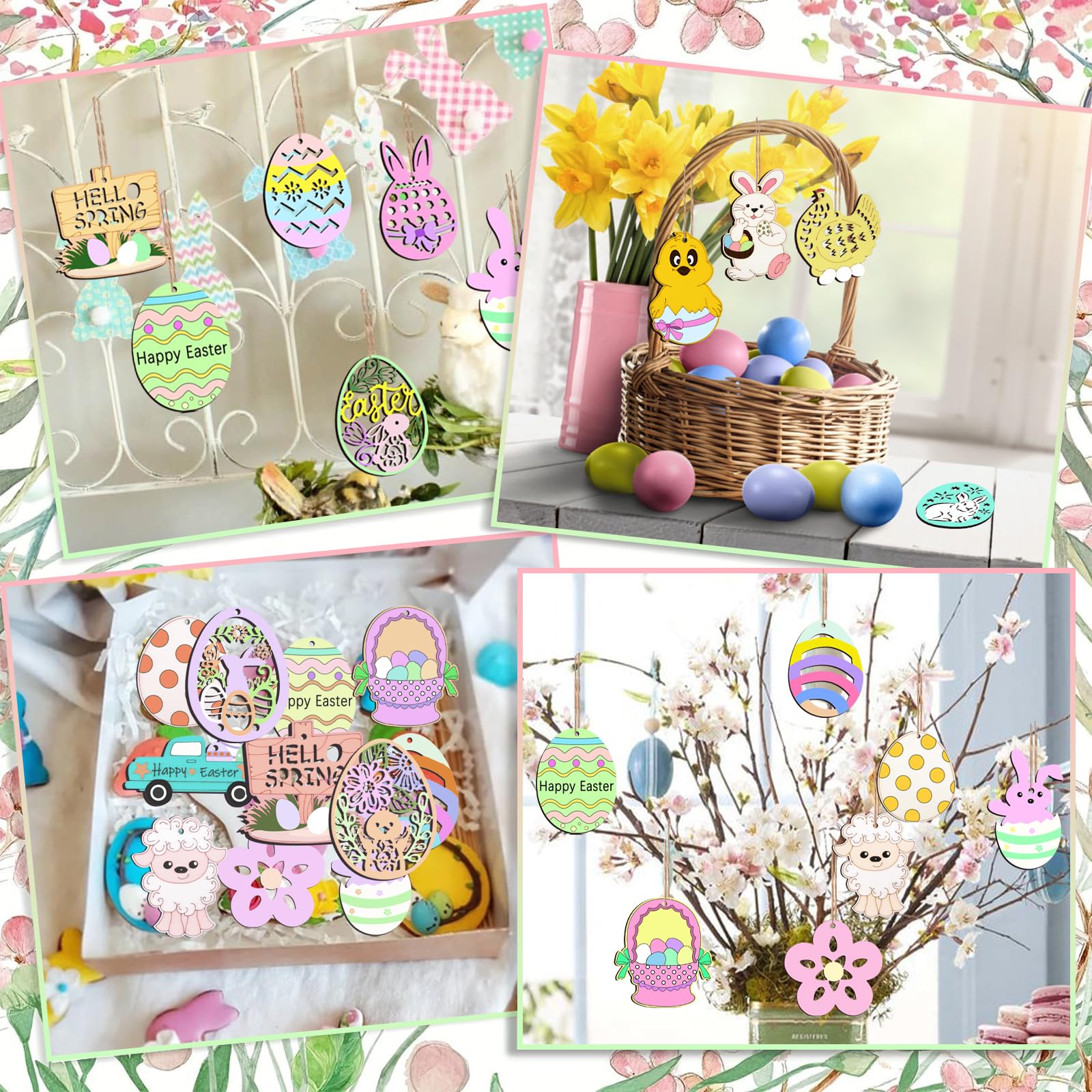 Set Creativo Pasqua XSYKJGS Con 536 Pezzi - Ciondoli In Legno Da Dipingere (Uova, Conigli, Fiori), Colori, Pennelli, Glitter, Nastri E Accessori Fai Da Te
