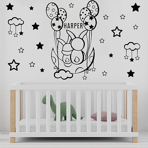 Miniatura 4 de Calcomanías de pared con nombre de peluche de noche de cielo para niños, calcomanías de pared con nombre para niños, dibujo de oso dormido,