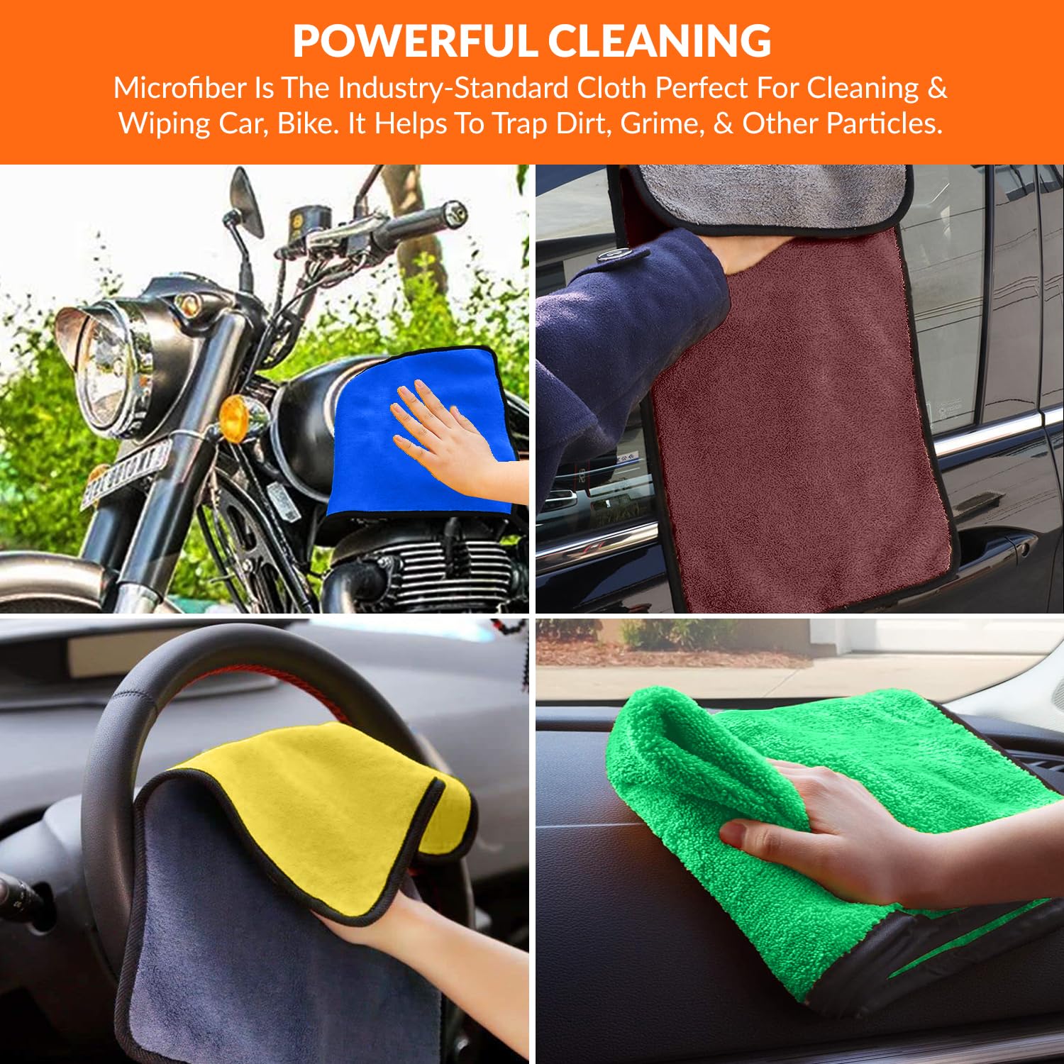 Tukzer Multi-Purpose Coral Velvet Microfiber Cloths for Car Bike| Ultra-Soft Super Absorbent Lint-Free for Exterior Interior Dashboard Cleaning Washing Polishing(500 GSM Multi-Color | 4 Pcs 35x 75 cm) - Image 5 thumbnail