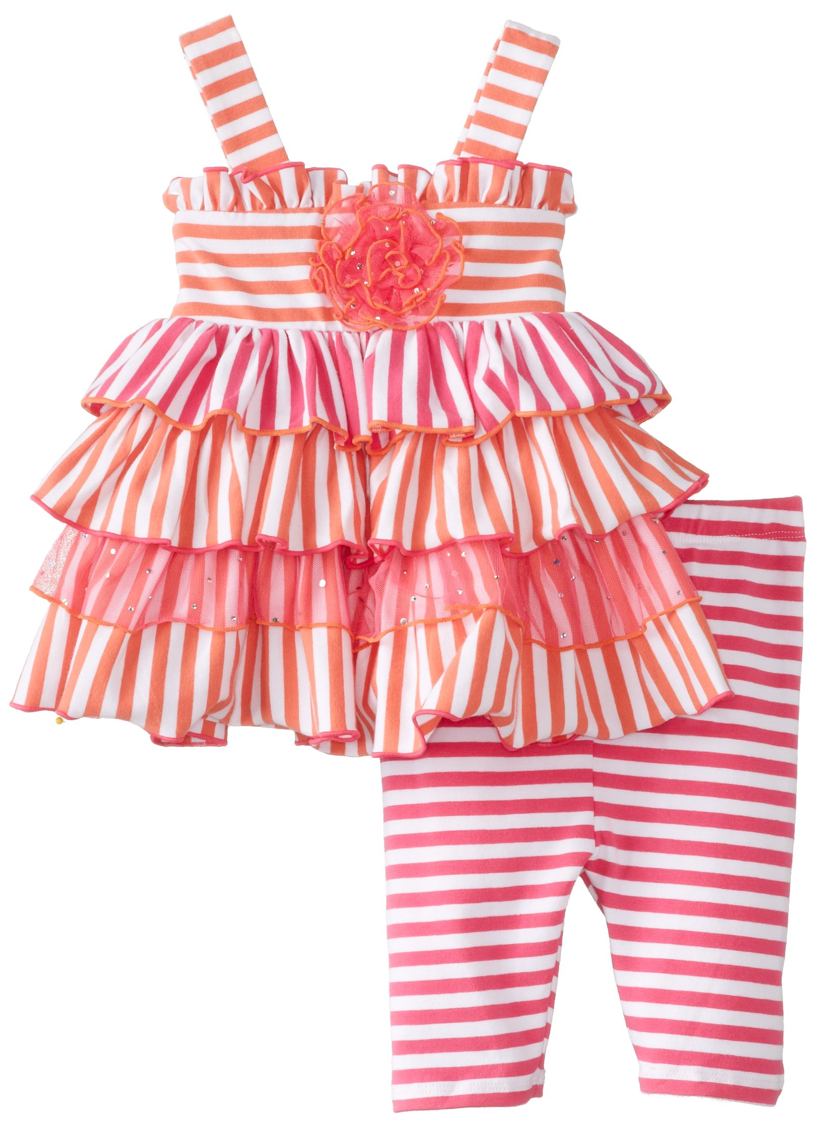 Bonnie Baby Baby Girls' Newborn Stripe Tiered Knit Capri Set, Orange, 0-3 Months