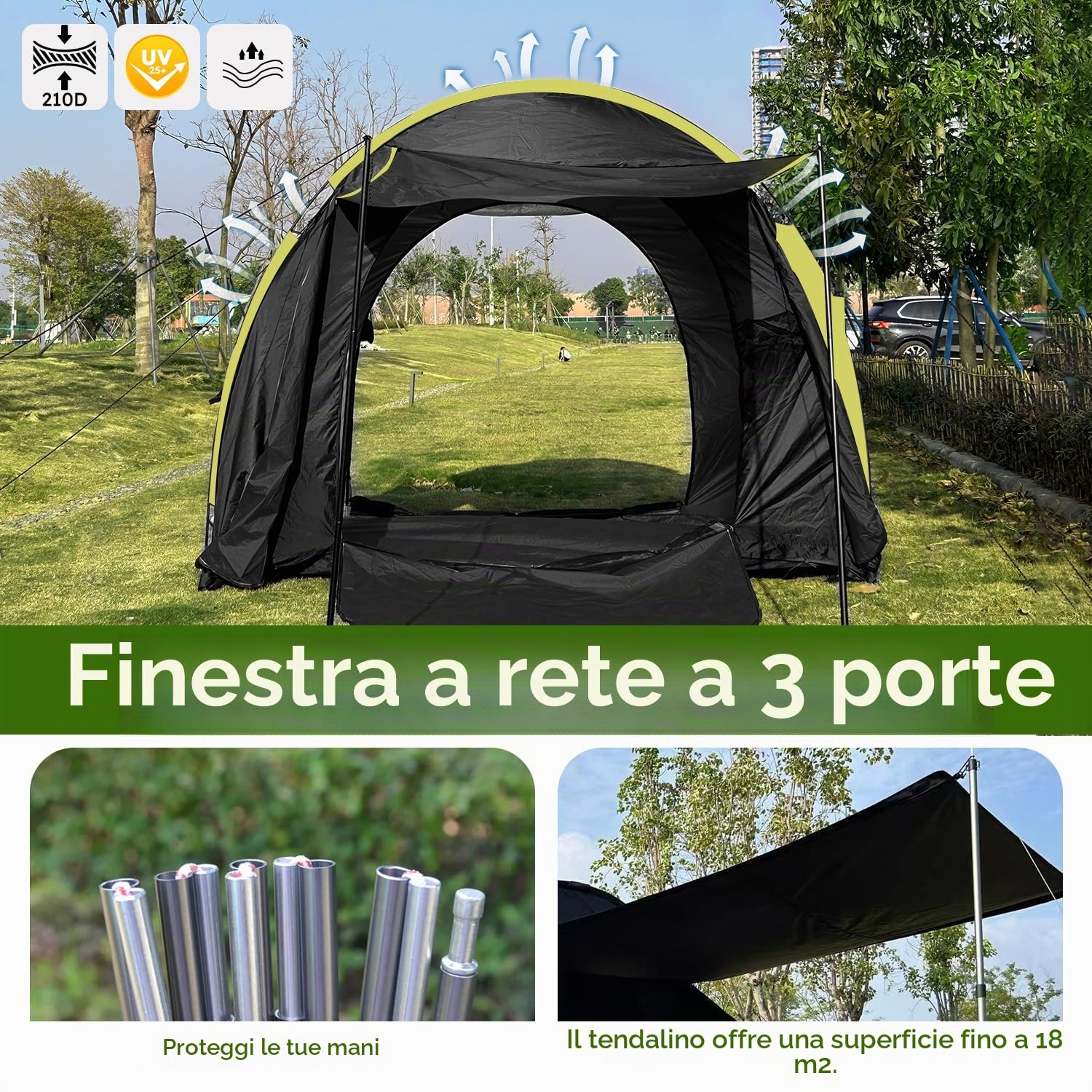 Tenda posteriore auto per 6 persone, grande tenda posteriore SUV con impermeabile Canopy, 300 x 300 x 220 cm, tenda posteriore auto combinata con colonna d'acqua da 3000 mm, tenda posteriore per SUV