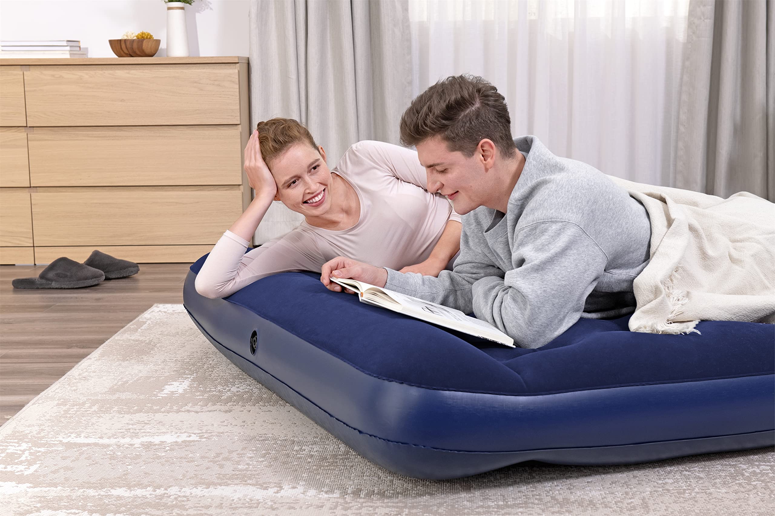 Bestway Łóżko dmuchane Blue Horizon Step z wewnętrzną pompką nożną Double XL/Lo 203 x 152 x 28 cm