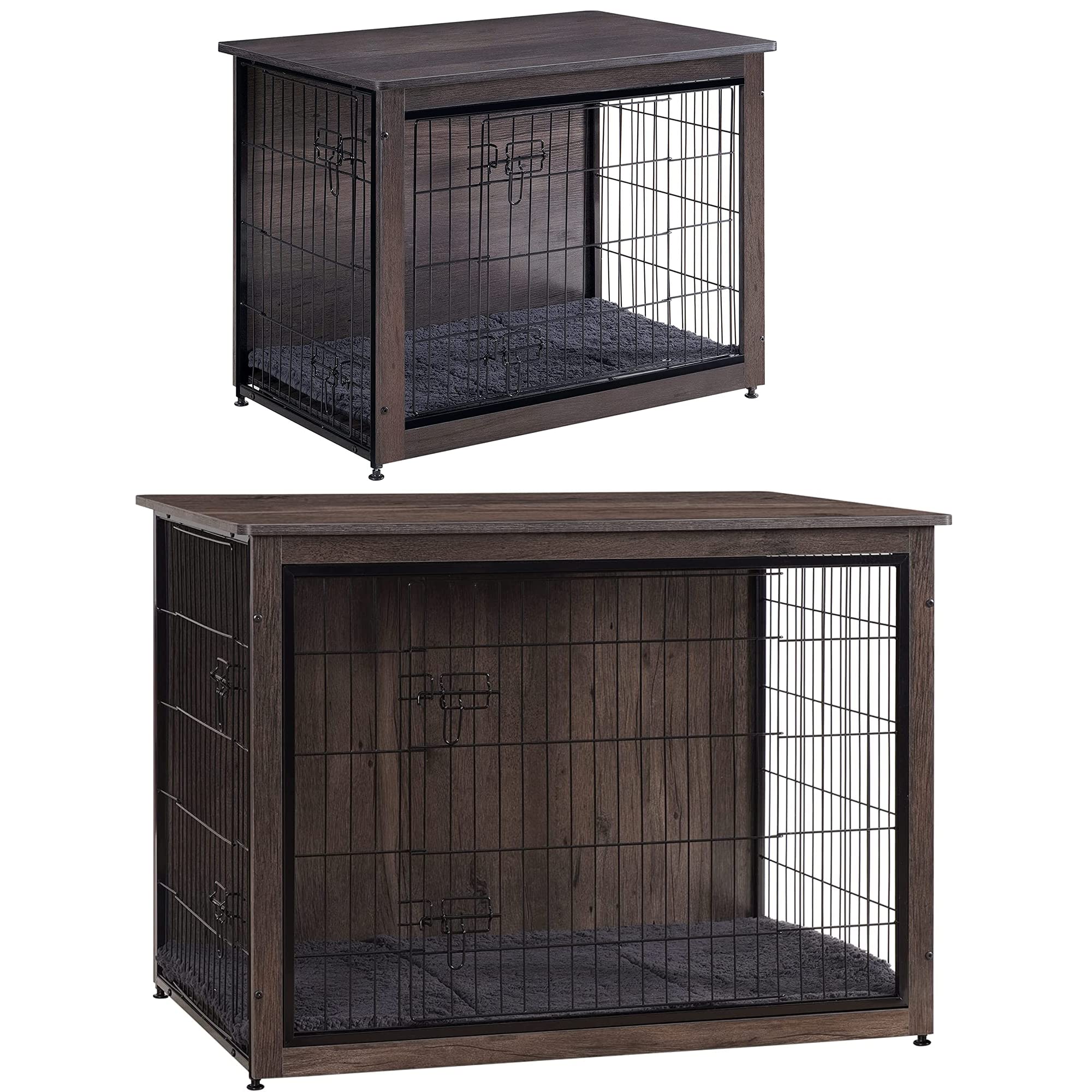 Photo 1 of DWANTON Dog Crate Furniture with Cushion, Medium Wooden Dog Crate with Double Doors, Dog Furniture, Indoor Dog Kennel, End Table, Dark Grey