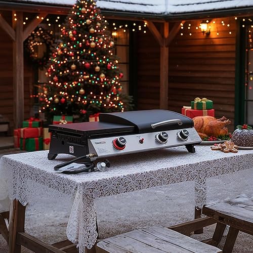 Miniatura 2 de Royal Gourmet PD1305H - Combo de parrilla y plancha de gas propano de 3 quemadores con tapa, combo de parrilla 3 en 1 con salida de 29,000 BTU para