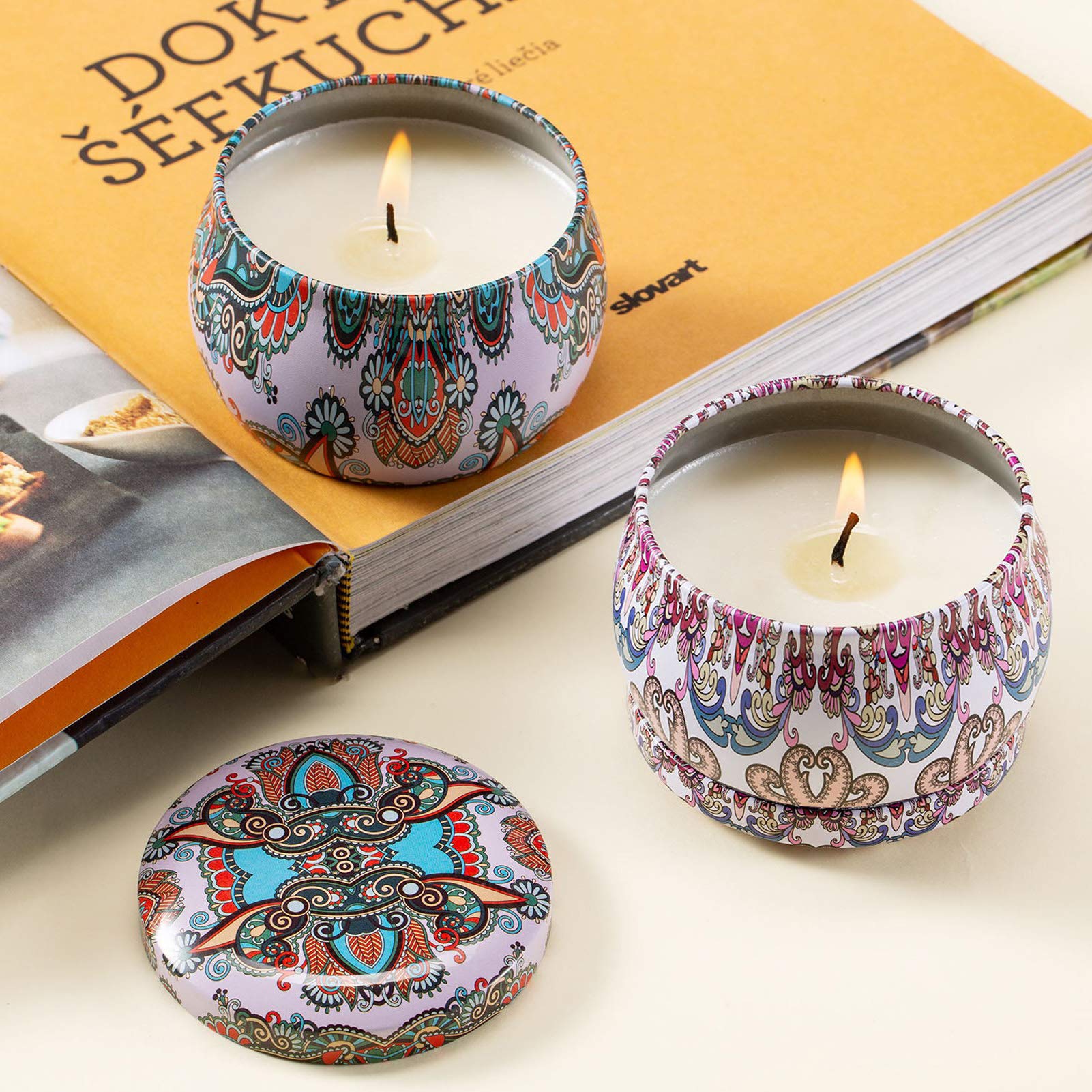 Set de velas con aroma 8, juego, puro natural de soja lata de soja cera velas de aromaterapia mujeres día de la madre cumpleaños decoración navideña