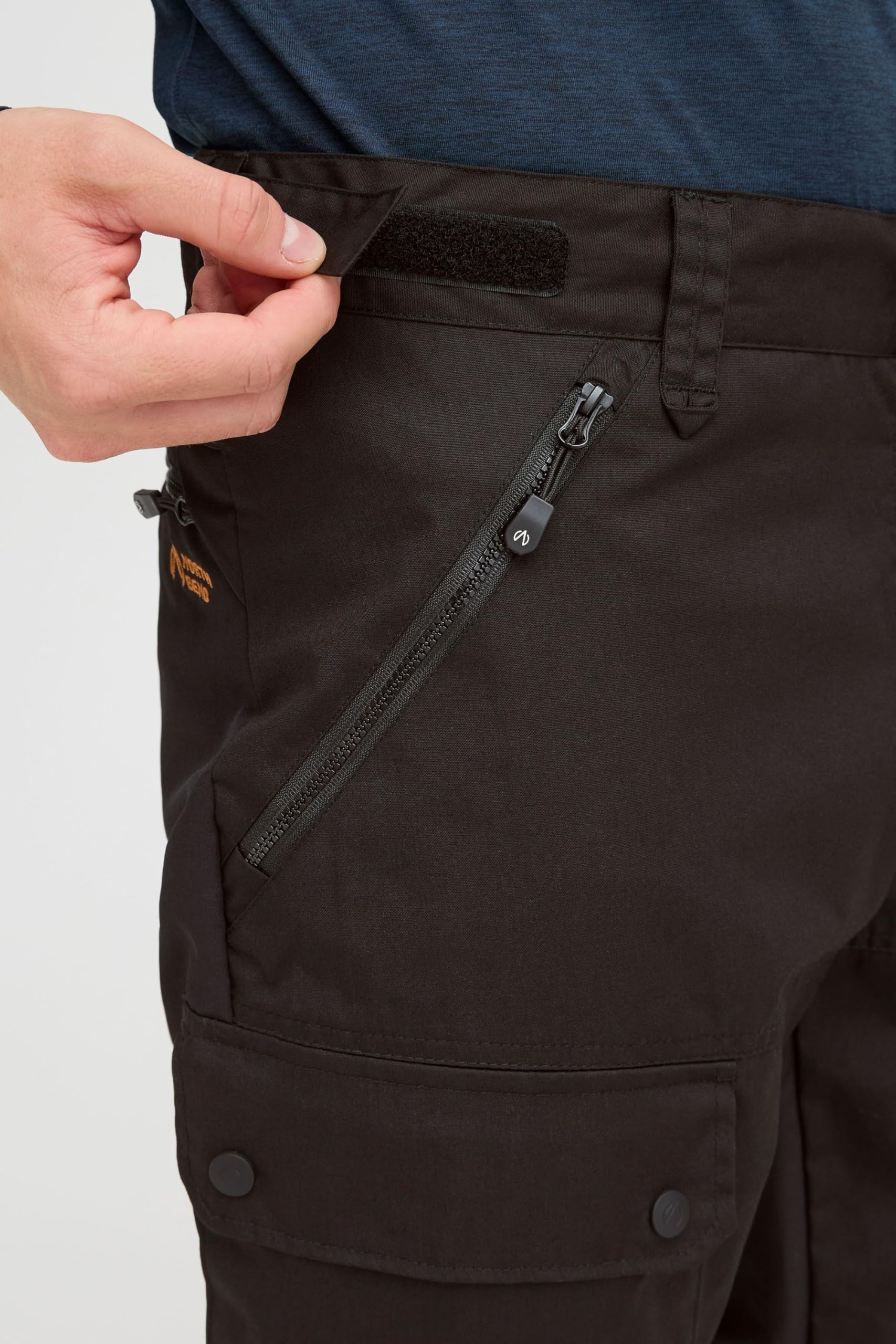 NBHoki Pantaloni da uomo per attività all'aria aperta, da trekking, elasticizzati, traspiranti, con chiusura in velcro regolabile, passanti per cintura con cerniera, Nero (1001), L