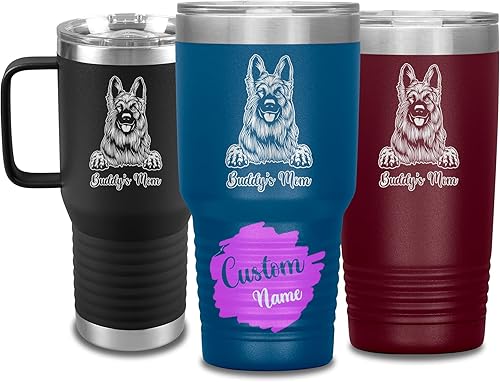Vaso de viaje de Navidad personalizado, perro pastor alemán, mamá y papá, dueño de perro pastor alemán personalizado, recuerdo grabado para el
