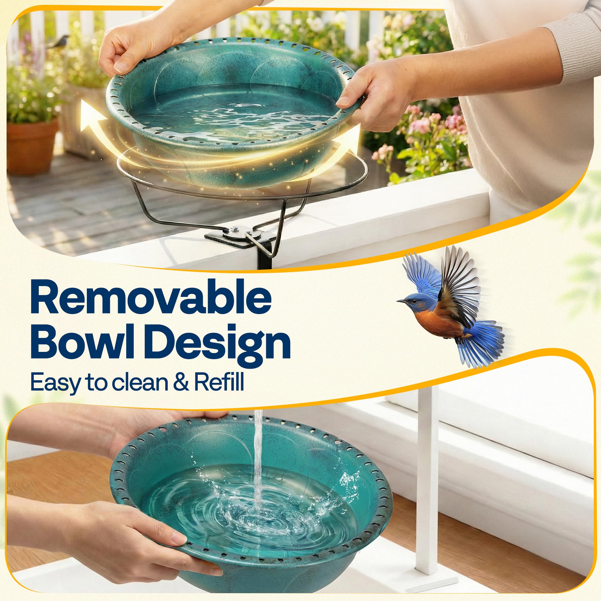 VIVOHOME Deck Mounted Bird Bath with Solar Fountain, Outdoor ABS Birdbath Bowl with Adjustable Metal Clamp, Solar Powered Pump for Railing, Fence, Balcony, 1.45 Gallons, Green - image 4