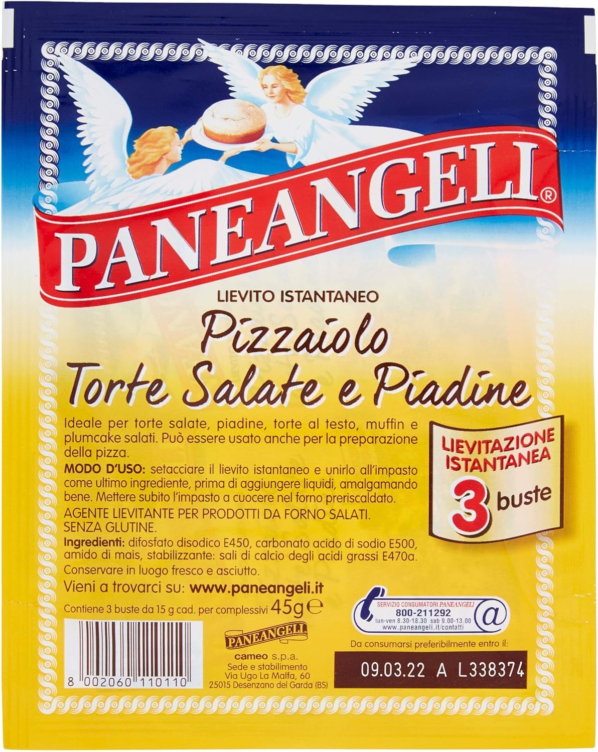 25x Paneangeli Lievito Pizzaiolo,Instanthefe Hefe zur Zubereitung köstlicher herzhafter Gerichte - 3 Beutel à 15g + Beni Culinari Kostenloser Schlüsselanhänger