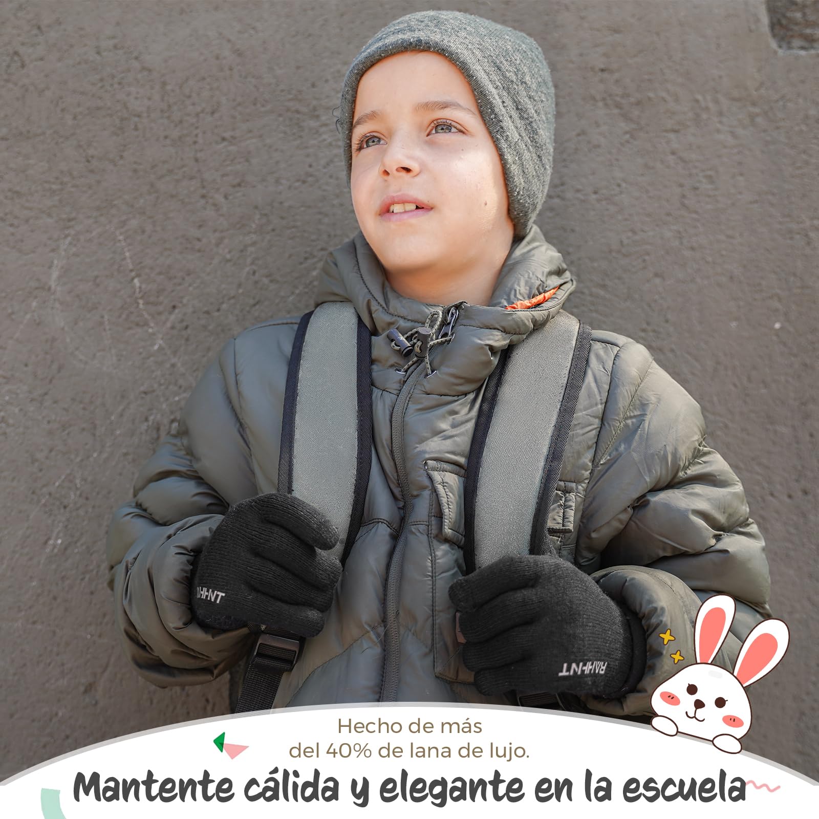 Rahhint Guantes Lana Invierno Termicos para Niños y Niñas 4-15 Años con Punto Pequeños Forro Polar Aislado
