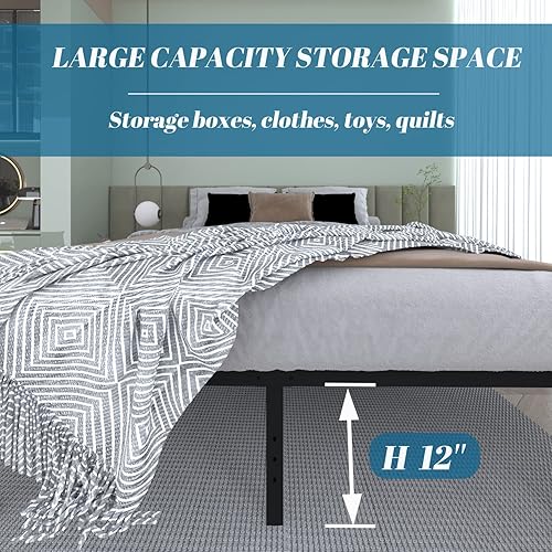 Miniatura 4 de Chezisam Base de cama tamaño California King de 14 pulgadas de alto, plataforma de metal resistente, puede soportar 3500 libras de base de colchón