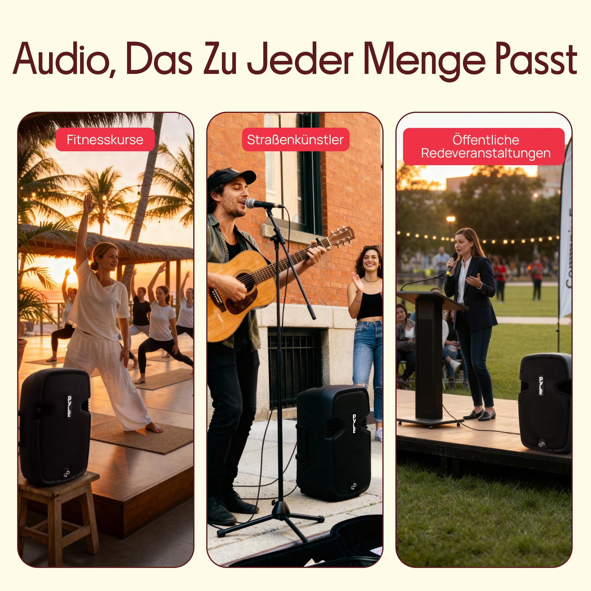 Pyle PA Lautsprecher 900W Bluetooth Partylautsprecher Tragbar USB SD AUX FM Schwarz
