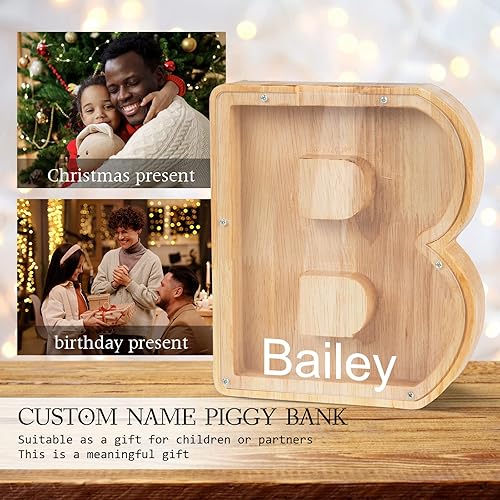 Miniatura 6 de Lovejewelry Alcancía de madera personalizada para niños y niñas, alfabeto