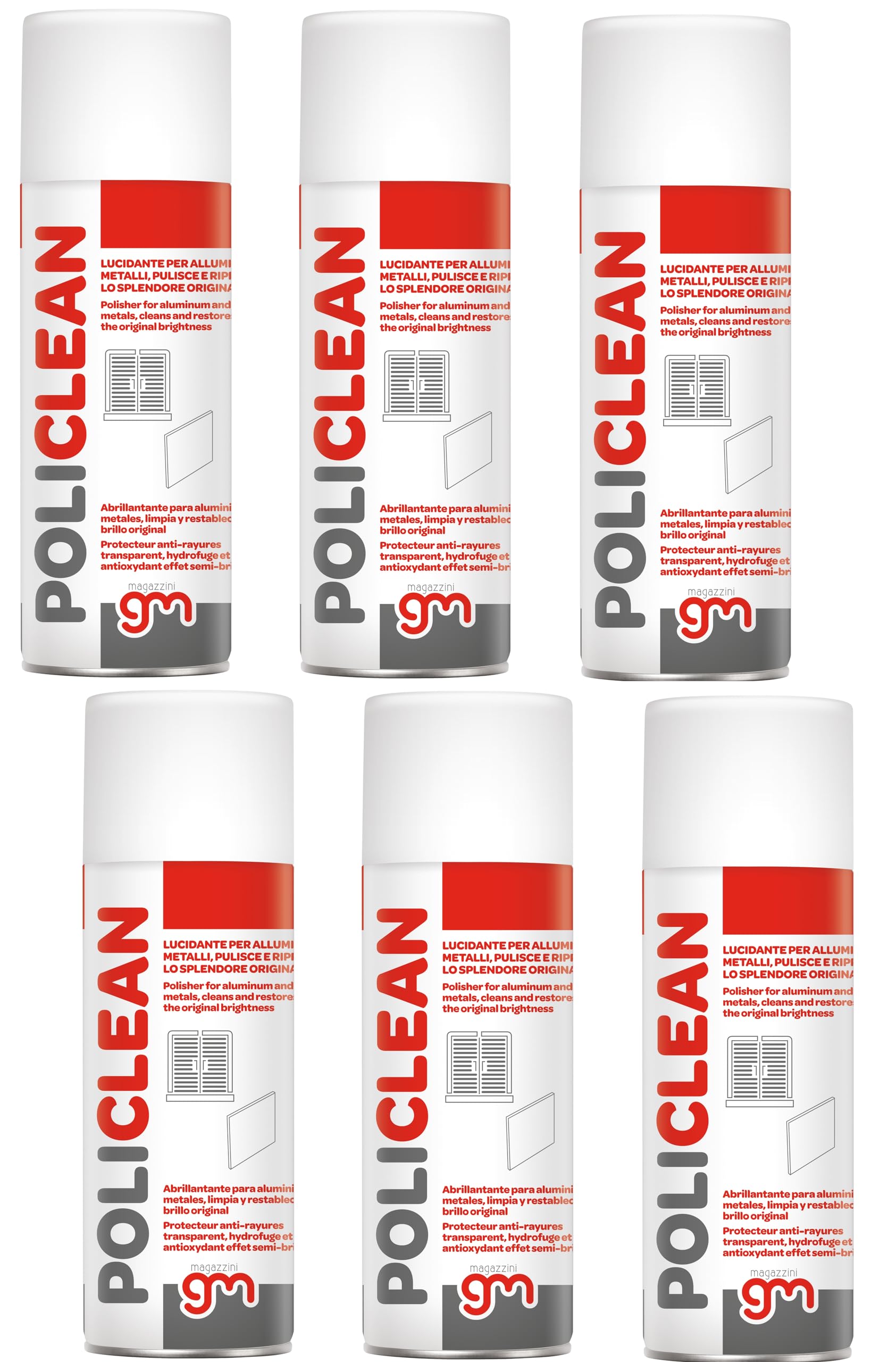 POLICLEAN, Nettoyant Polissant Revitalisant pour Métaux et Profilés en Aluminium, Élimine les traces et ravive les surfaces, idéal également pour pièces en Laiton et Chromées, 400ml(6)