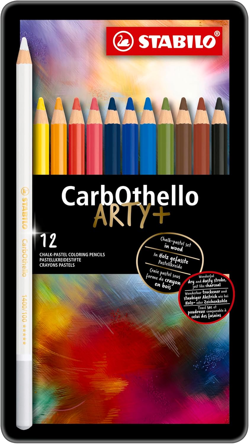 STABILO - CarbOthello - Chalk-Pastel Pencil - ARTY+ - Tin of 12 - Assorted colors