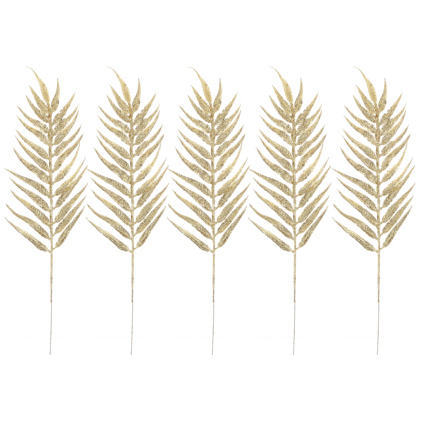 NUOBESTY 5Pcs Christmas Glitter Leaves Glitter Flower Picks Gold Vase Bottle Filler Frozen Pine Leaves Spring Festival Winter Home Vase Decor Golden